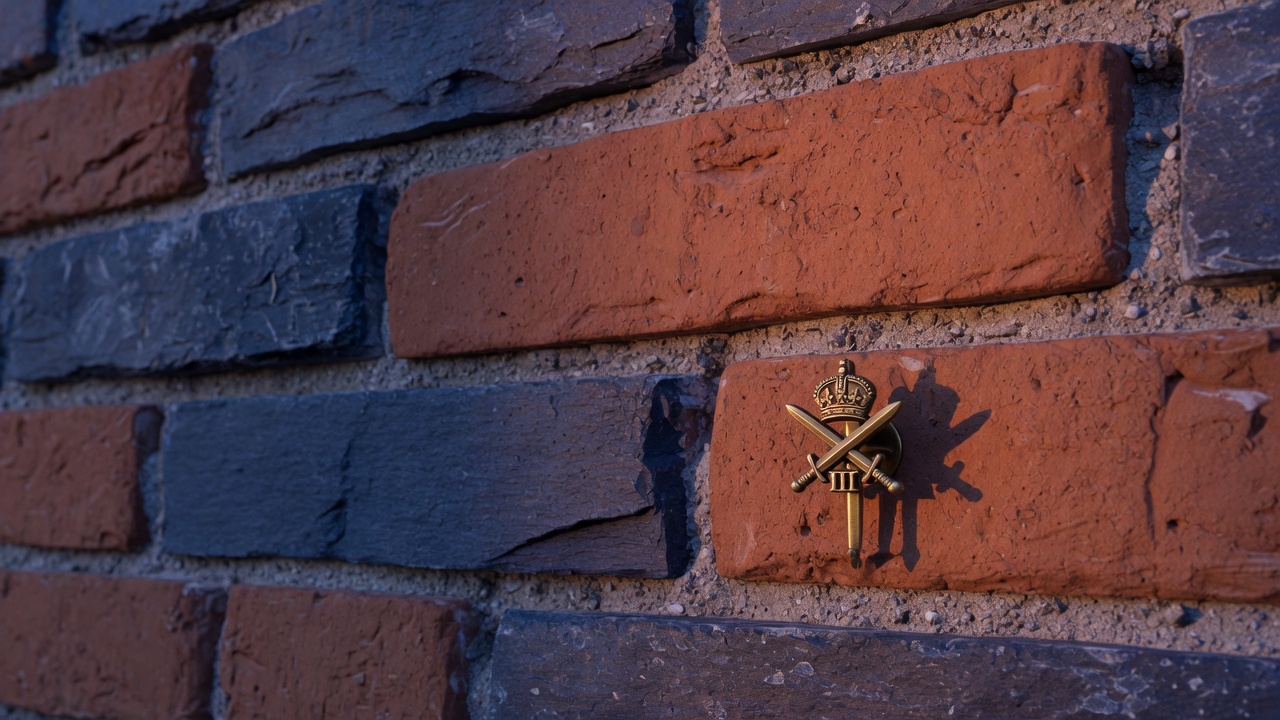 Terracotta and slate blocks stacked in offset masonry courses